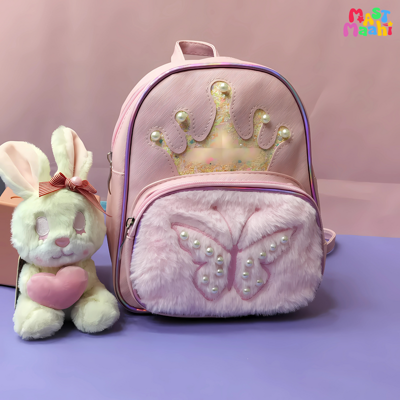 Crown Design Leather Backpack for Girls