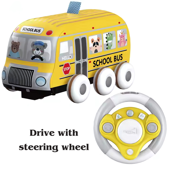 Baby RC Soft Sponge Remote Control School Bus Educational Steering Wheel Baby Cloth Car Toy With Light And Music