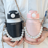Elegant Looking Water Bottle - Stylish Pearl Necklace Connected with Adjustable Strip - 480ml - Pack of 1