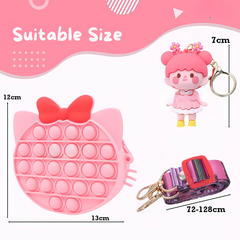 Pop It Kitty Cat Shape Silicone Sling Bag for Girls & Boys