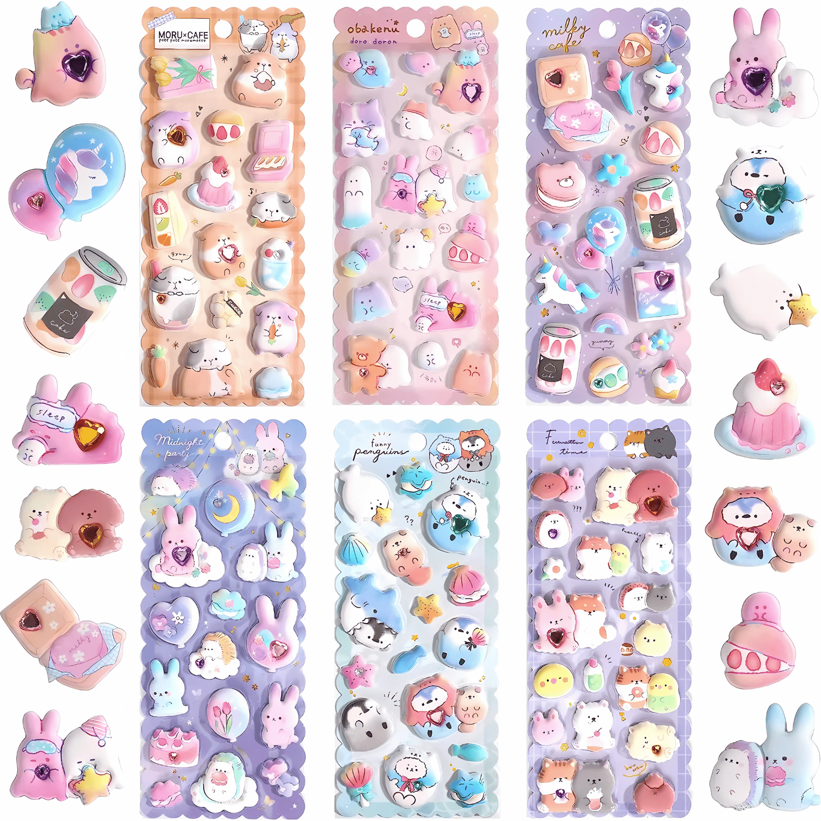 Cute 3D Textured Squishes Puffer Sticker Set