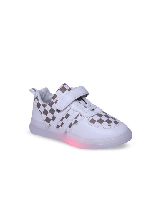 Unisex Kids Printed PU Sneakers – White with Velcro Fastening and Western Embellishments