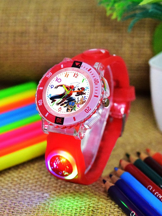 Boys Patterned Dial & Straps Analogue Watch Spider Red