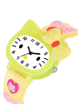 Girls Printed Dial & Yellow Silicon Strap Analogue Watch - Yellow Kitty