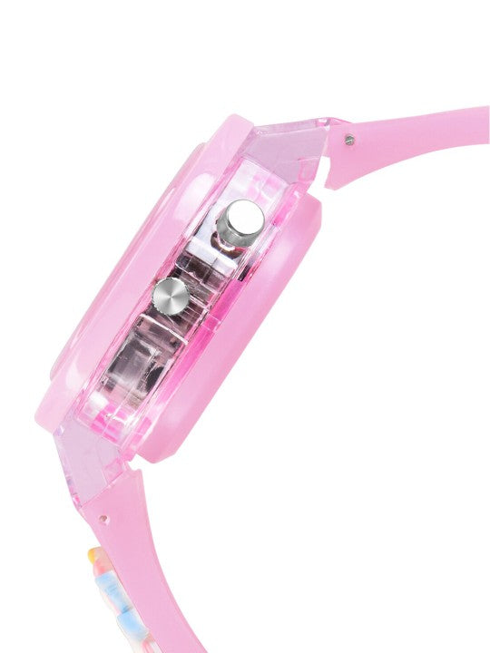 Kids Cartoon Printed LED Backlight Digital Multi Function Watch Light Pink