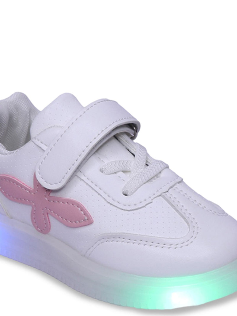 Unisex Kids PU Sneakers – Pink White with Velcro Fastening