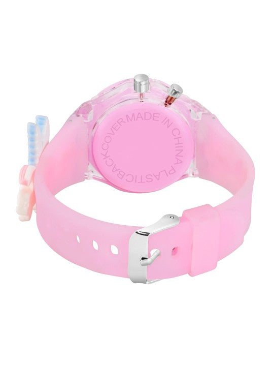 Kids Cartoon Printed LED Backlight Digital Multi Function Watch Light Pink