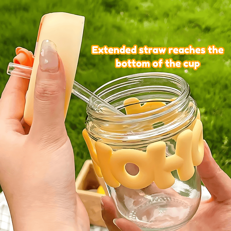 Eco-Friendly Borosilicate Glass Sipper Bottle with Lid & Straw - 350ml - Pack of 1