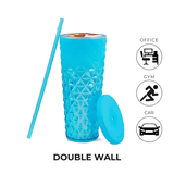 Studded Embossed Water Bottle with Straw - 720ml - Pack of 1