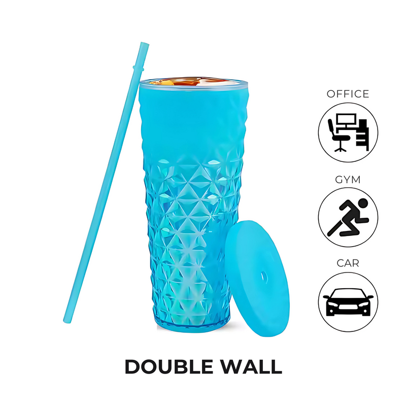 Studded Embossed Water Bottle with Straw - 720ml