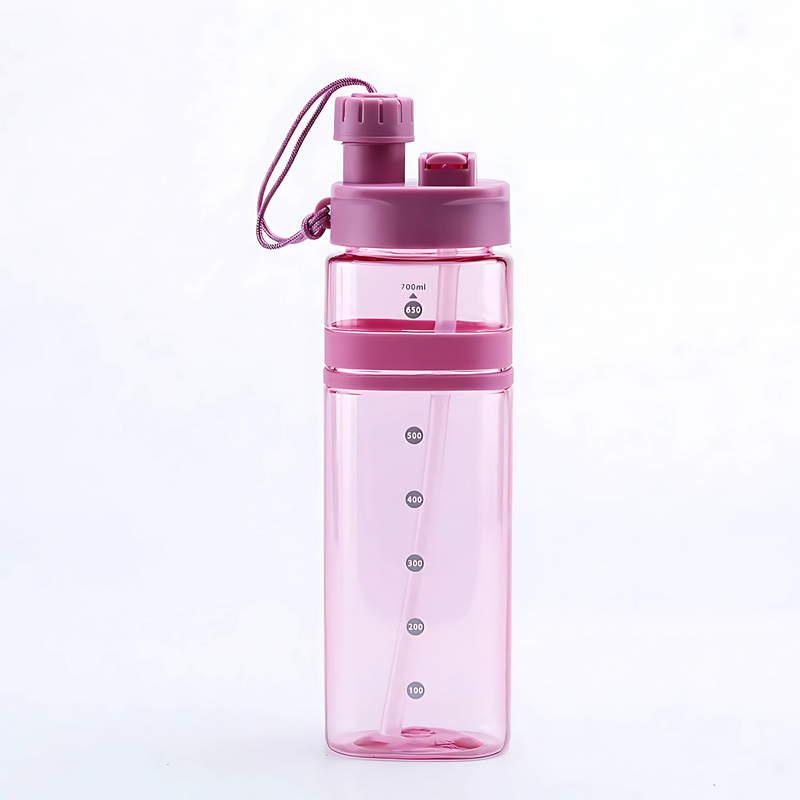 Square Shaped Water Bottle with Straw - 710ml