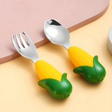 Drop-Resistant Kids Tableware Set – Stainless Steel Spoon and Fork for Self-Feeding - Corn Design spoon_corn_217