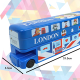 Double Decker Bus Shaped Metal Compass Box with Moving Tyres and Sharpener for Kids