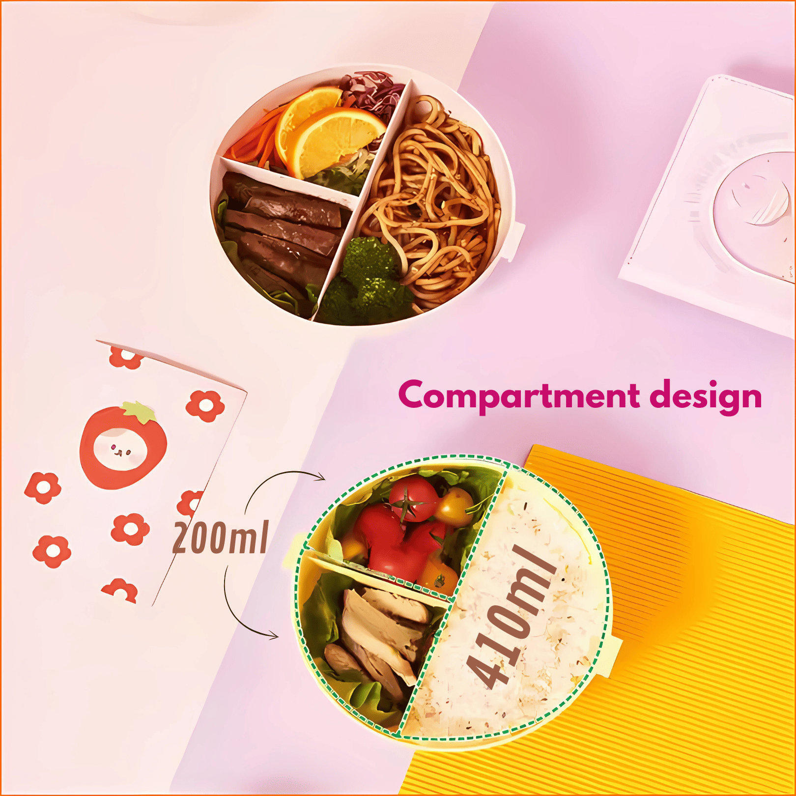 Donut Shaped Double Insulated Lunch Box – 3-Compartment