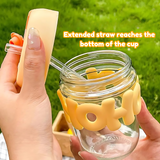 Eco-Friendly Borosilicate Glass Sipper Bottle with Lid & Straw - 350ml