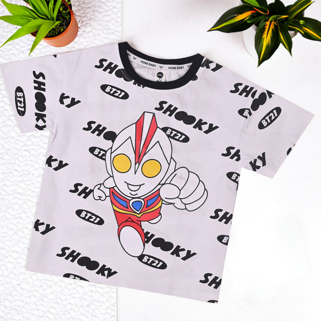 Trendy Boys' Cartoon Hero Printed Half-Sleeve T-Shirt