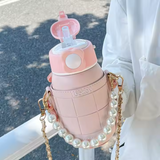 Elegant Looking Water Bottle - Stylish Pearl Necklace Connected with Adjustable Strip - 480ml