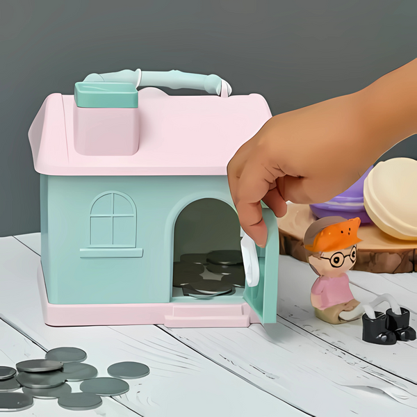 Cute 3D House Shaped Piggy Bank for Kids – with Lock & key