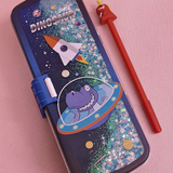 Cartoon Printed Double Compartment Pencil Case With Pen For Kids