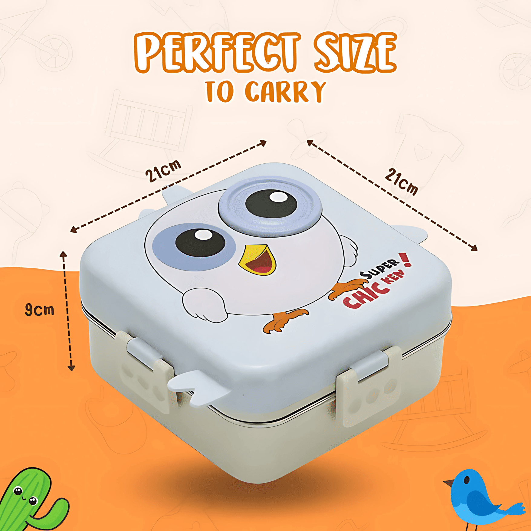 Cute Chicken-Themed Stainless Steel Lunch Box for Kids