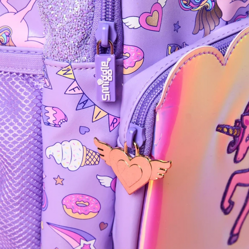 ✨ Smiggle Fun Fair Classic Backpack - Unicorn Applique, 17.8L, Pearlescent Finish & Glitter Details 🎠