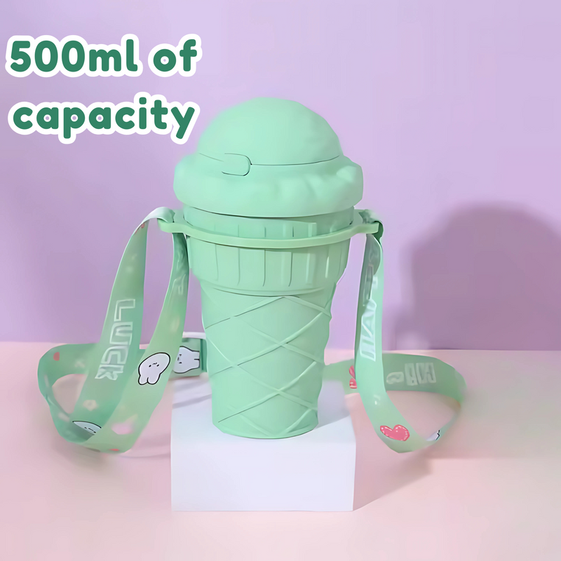 Ice Cream Shaped Water Bottle with Straw – 500ml