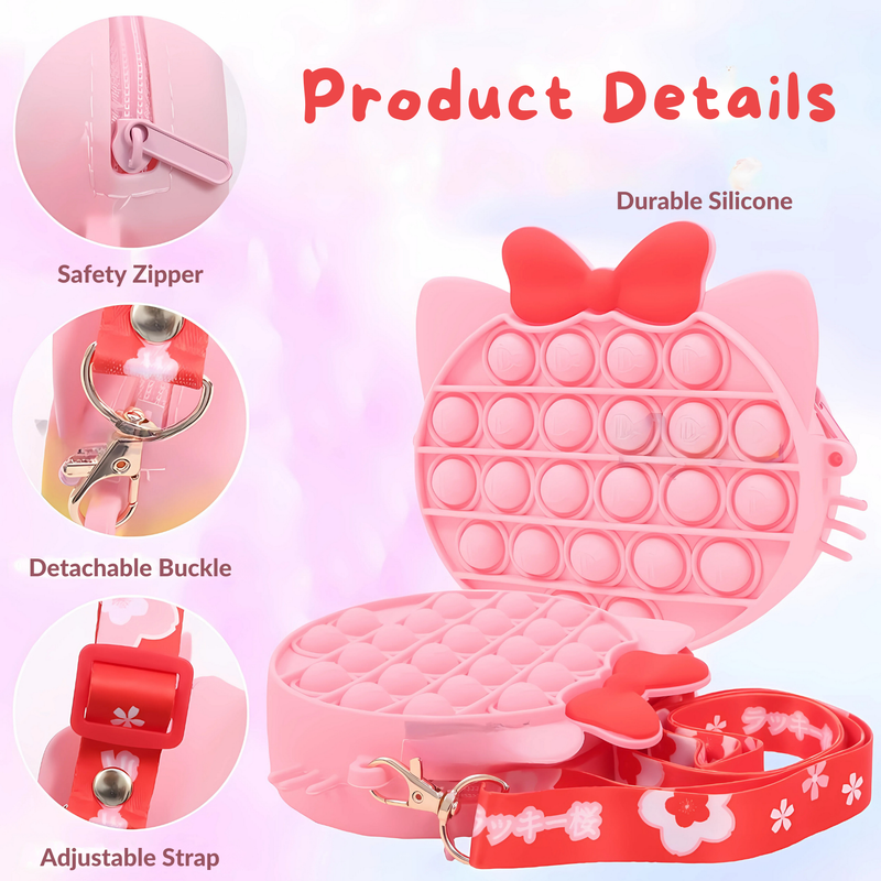 Pop It Kitty Cat Shape Silicone Sling Bag for Girls & Boys