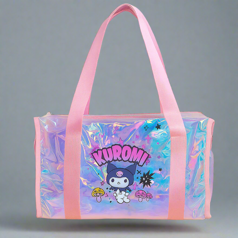 Kids Transparent Iridescent PVC Tote Bag | Cute Cartoon Print | Waterproof Lightweight Shoulder Bag for Girls