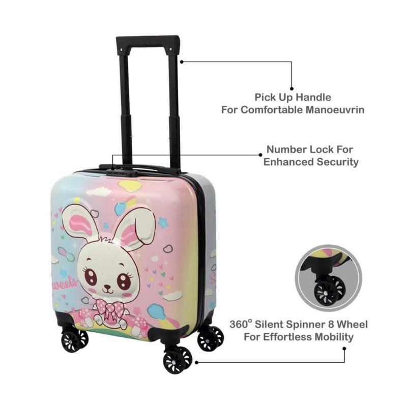 Trendy Kids Rabbit Printed Hard-Sided Trolley Bag