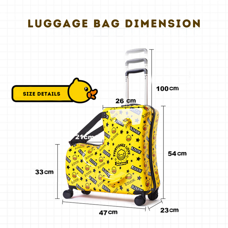 Children's Travel Roll Kid Ride Trolley Luggage – Yellow Design