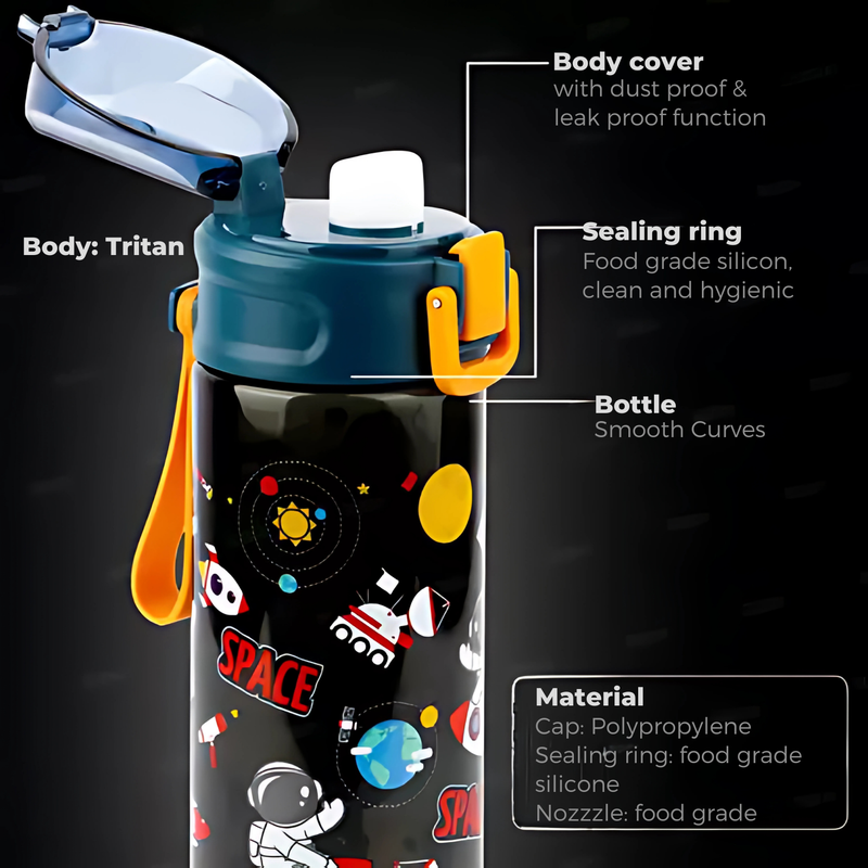 Water Bottle With Sipper Space Design Theme For Kids Anti-Leak Astronaut Kids 600 ml Bottle