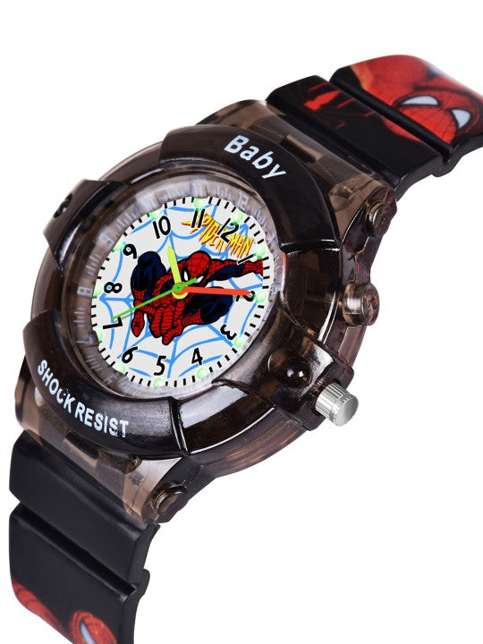 Boys Printed Dial & Straps Analogue Watch Spider Black