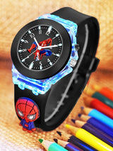 Kids Printed Dial & Straps Analogue Watch LED Spiderman Black