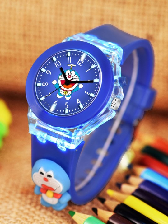 Kids Printed Dial & Blue Silicon Strap Analogue Watch - LED Blue Doremon