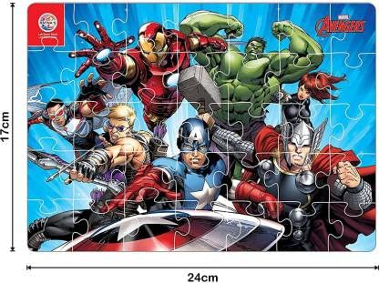 4-in-1 Marvel Avengers Solo Characters Jigsaw Puzzle (Hulk, Iron Man, Thor, Captain America) - 140 Pieces for Kids