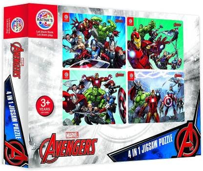 4-in-1 Marvel Avengers Solo Characters Jigsaw Puzzle (Hulk, Iron Man, Thor, Captain America) - 140 Pieces for Kids