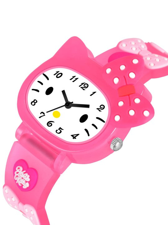 Girls Printed Dial & Straps Analogue Watch - DarkPink Kitty