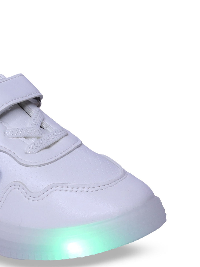 Unisex Kids Colourblocked PU Slip-On Sneakers – White with Velcro and Bows