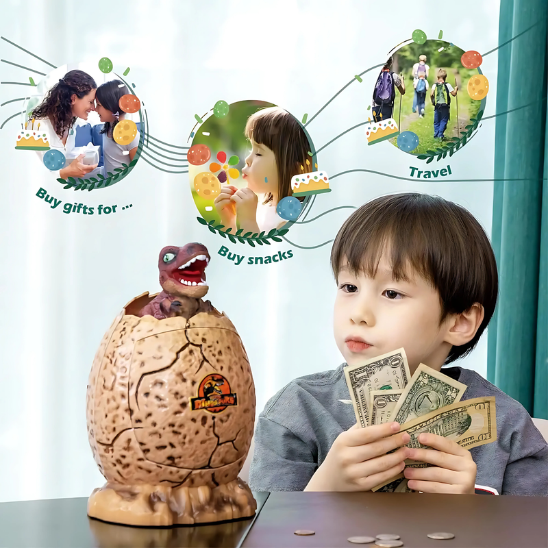 Dinosaur ATM Piggy Bank for Kids - Electronic Money Bank with Password & Fingerprint Unlocking, Night Light, and Musical Fun