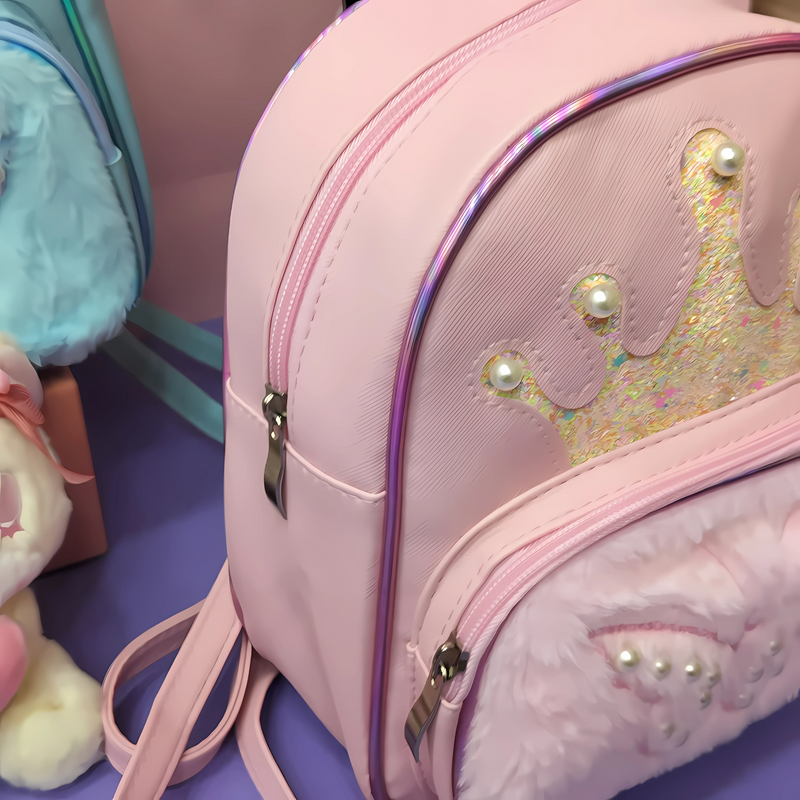 Crown Design Leather Backpack for Girls