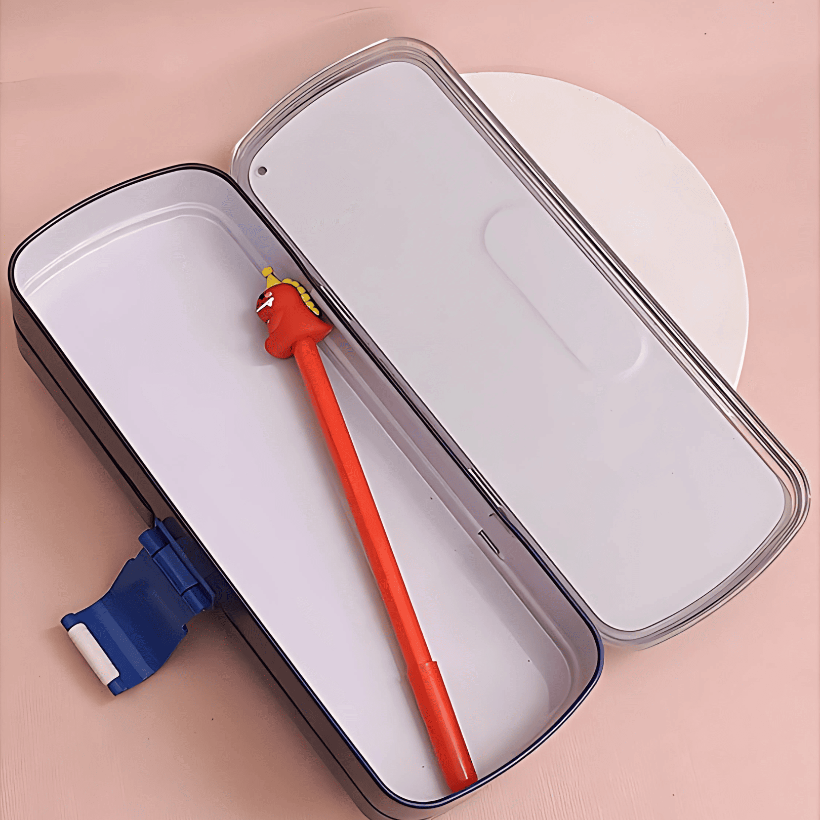 Cartoon Printed Double Compartment Pencil Case With Pen For Kids