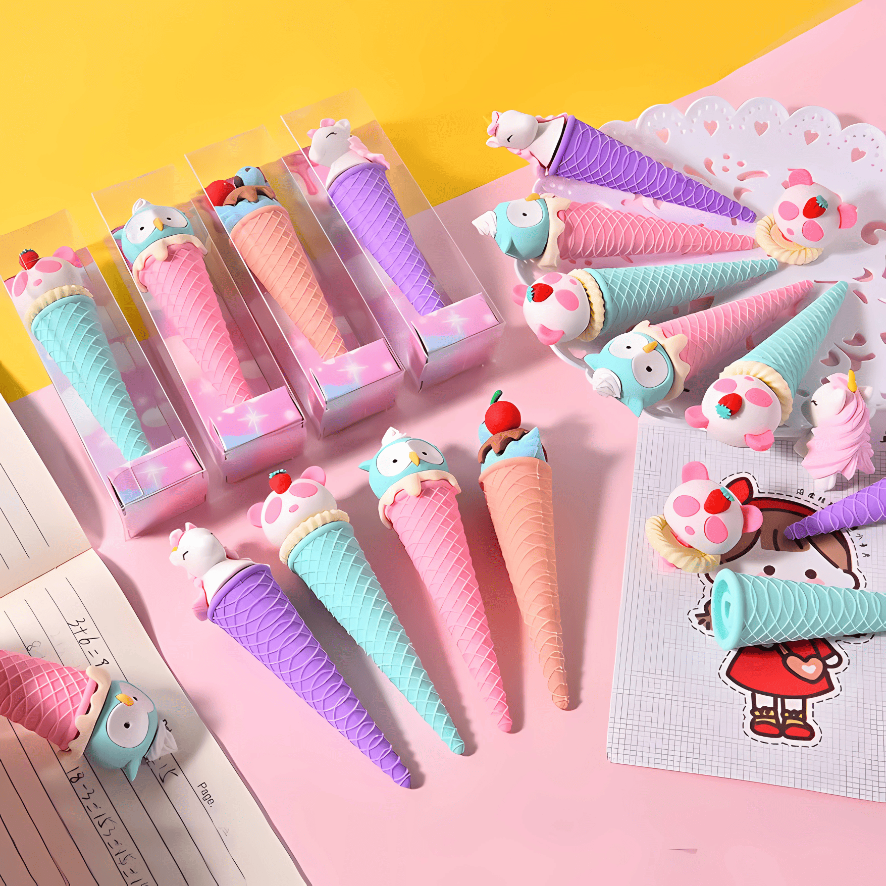 Ice Cream Cone Erasers Set For Kids- 2 Pieces