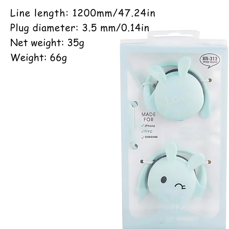 Cartoon Rabbit Earbuds Wired Headphones with Microphone – Cute & Functional for Kids