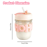 Eco-Friendly Borosilicate Glass Sipper Bottle with Lid & Straw - 350ml - Pack of 1