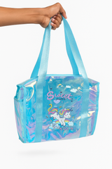 Kids Transparent Iridescent PVC Tote Bag | Cute Cartoon Print | Waterproof Lightweight Shoulder Bag for Girls