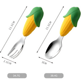 Drop-Resistant Kids Tableware Set – Stainless Steel Spoon and Fork for Self-Feeding - Corn Design spoon_corn_217