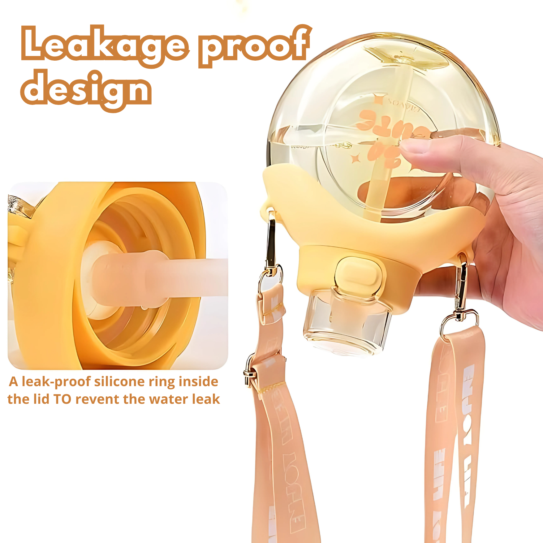 Round Straw Water Bottle with Adjustable Shoulder Strap – 500ml - Pack of 1