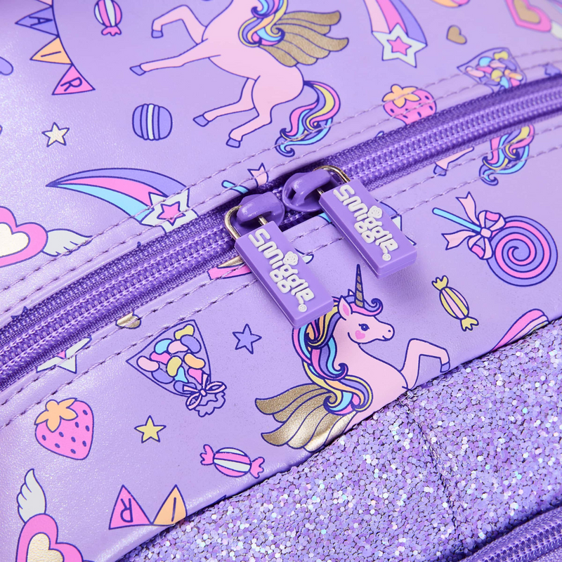 ✨ Smiggle Fun Fair Classic Backpack - Unicorn Applique, 17.8L, Pearlescent Finish & Glitter Details 🎠