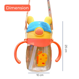 Cute Bear Shaped Cap Water Bottle with Straw & Shoulder Strap – 400ml