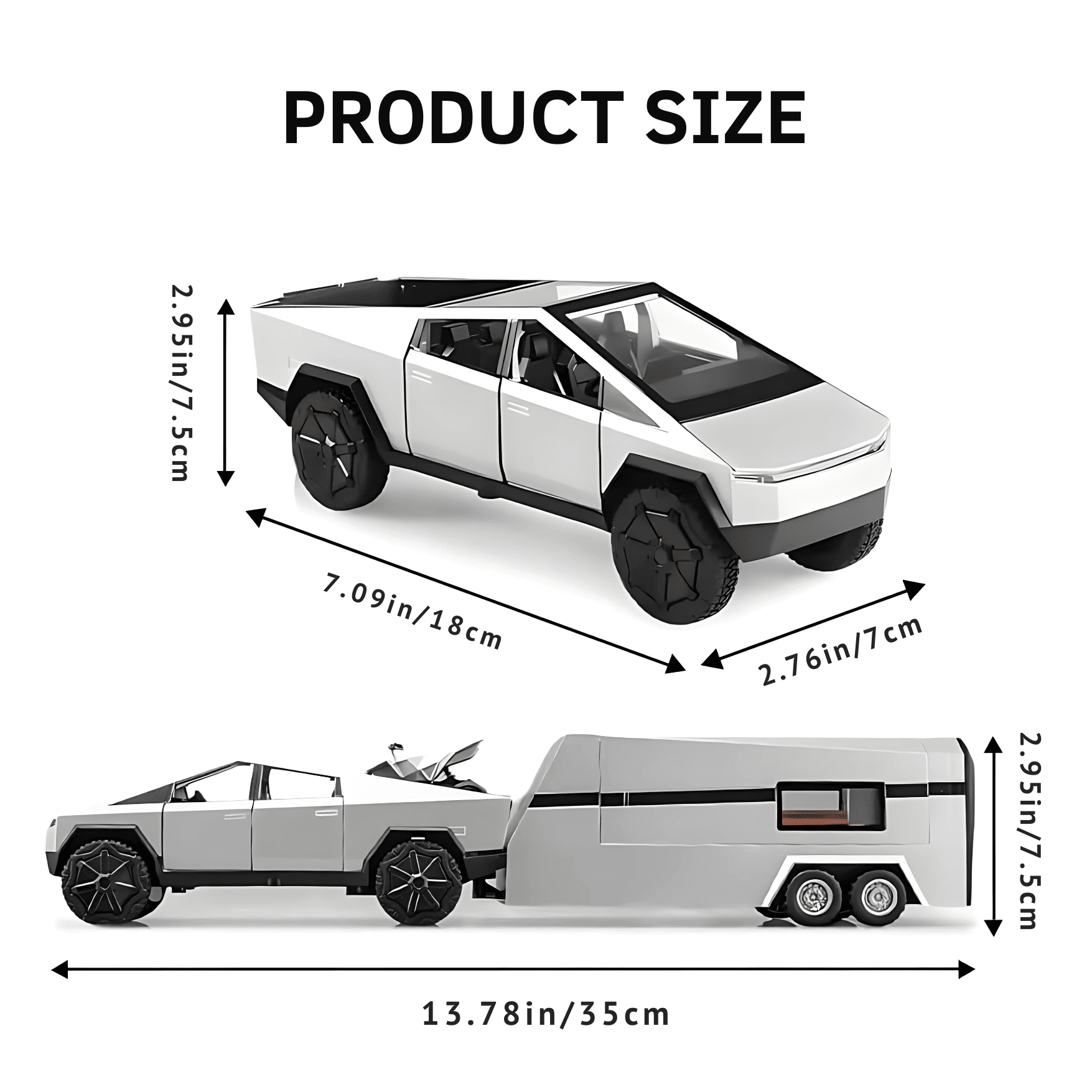 Cybertruck Toy Trucks with RV Motorcycle Cybertquad Alloy Die-cast Model Car Pickup Truck 1/32 Toy Race Cars with Sound and Light - 6+ AGE